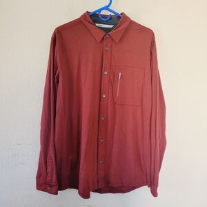 Qor Shirt Mens Large Red Merino Wool Button Up Long Sleeve Performance Outdoor